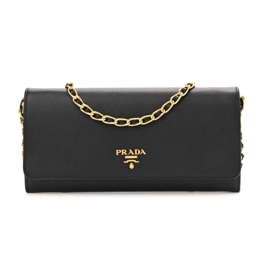 Prada Black Saffiano Leather Crossbody with Gold Chain
